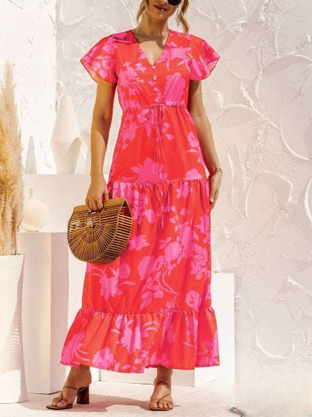 Emaline Lange jurk met bloemenprint en Vhals