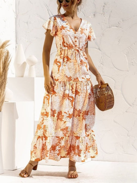 Emaline Lange jurk met bloemenprint en Vhals
