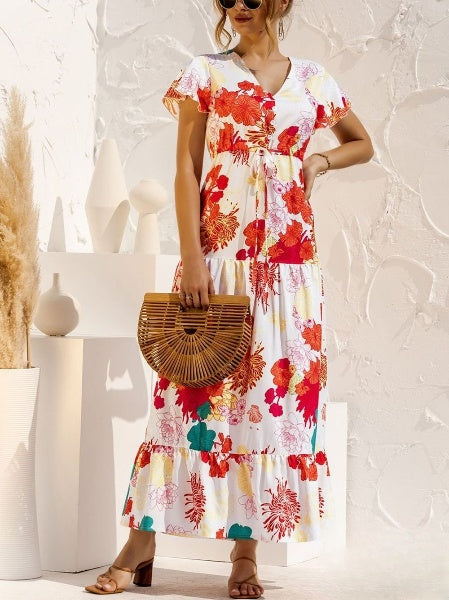 Emaline Lange jurk met bloemenprint en Vhals