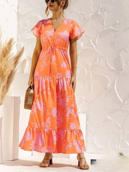 Emaline Lange jurk met bloemenprint en Vhals