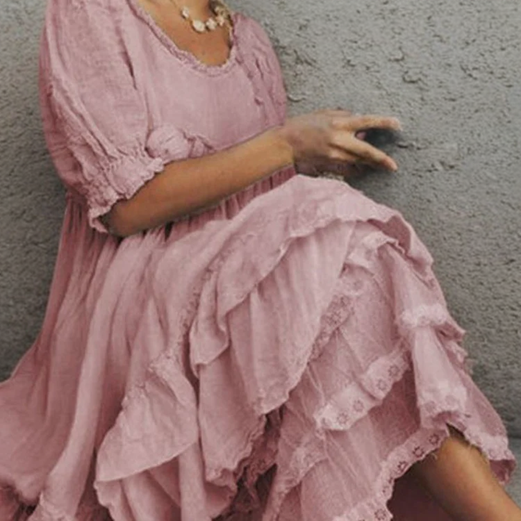 Eury Vintage stijl maxi jurk met franje