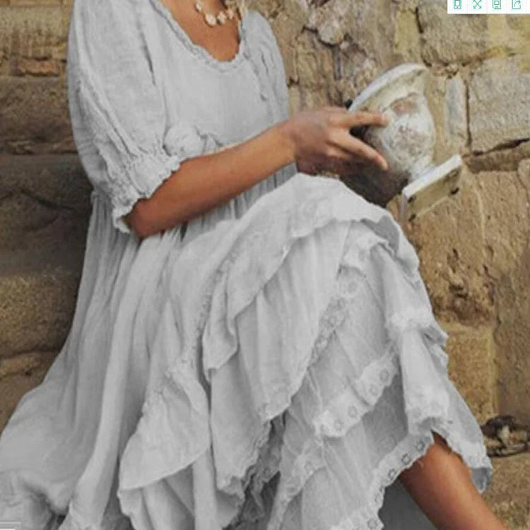 Eury Vintage stijl maxi jurk met franje