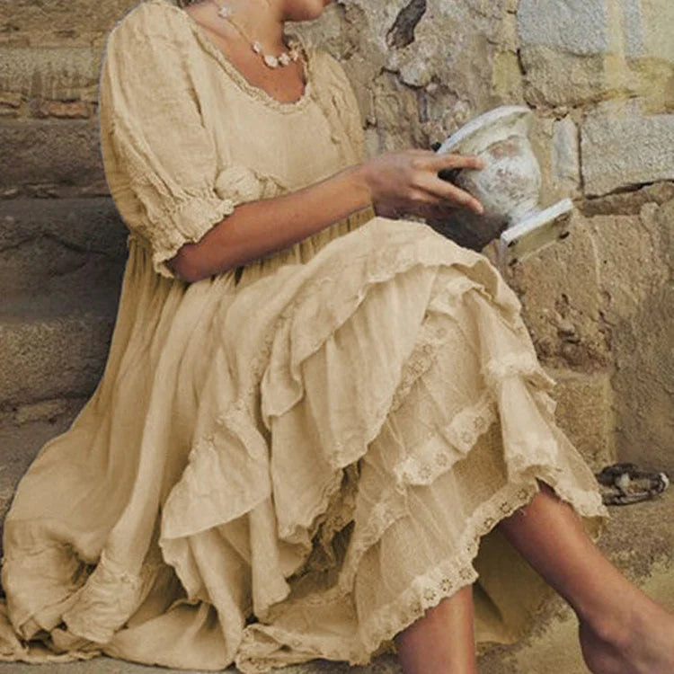 Eury Vintage stijl maxi jurk met franje