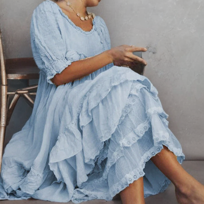 Eury Vintage stijl maxi jurk met franje