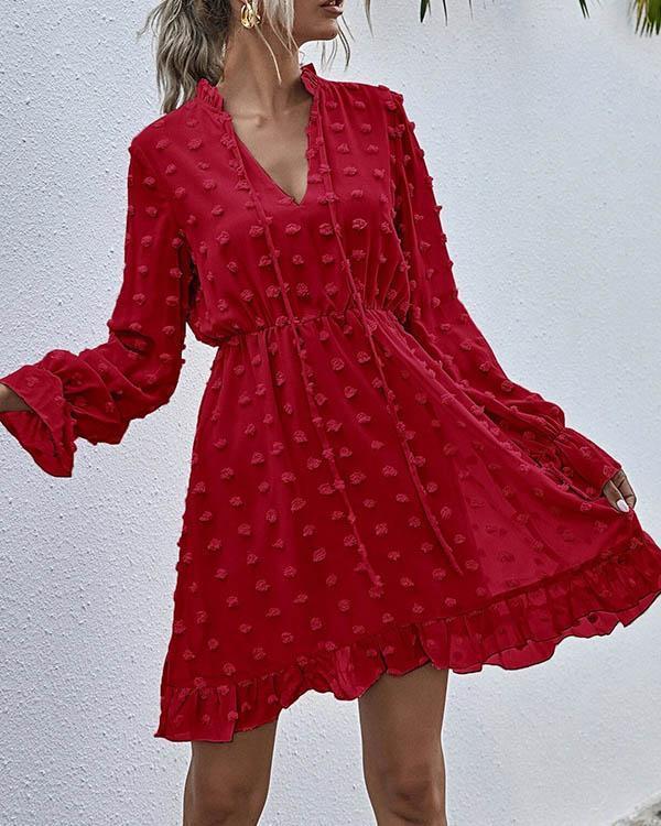Faisha Modieuze chiffon kanten jurk met ruches in de taille