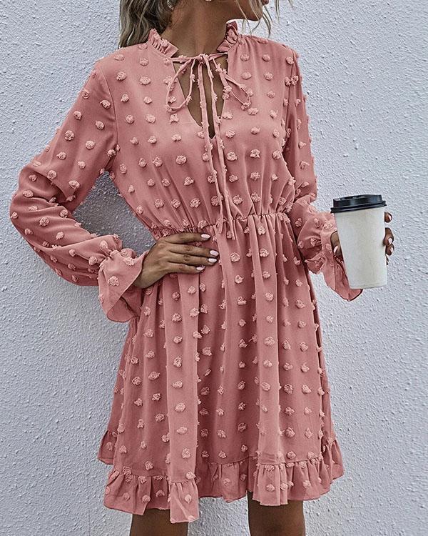Faisha Modieuze chiffon kanten jurk met ruches in de taille