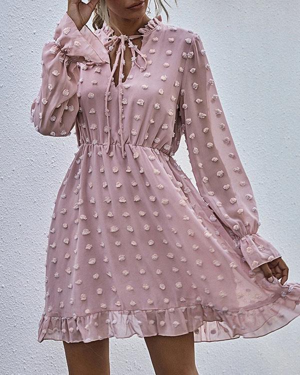 Faisha Modieuze chiffon kanten jurk met ruches in de taille