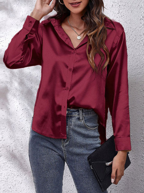 Karin | Zijdeachtige Lange Mouwen Damesblouse