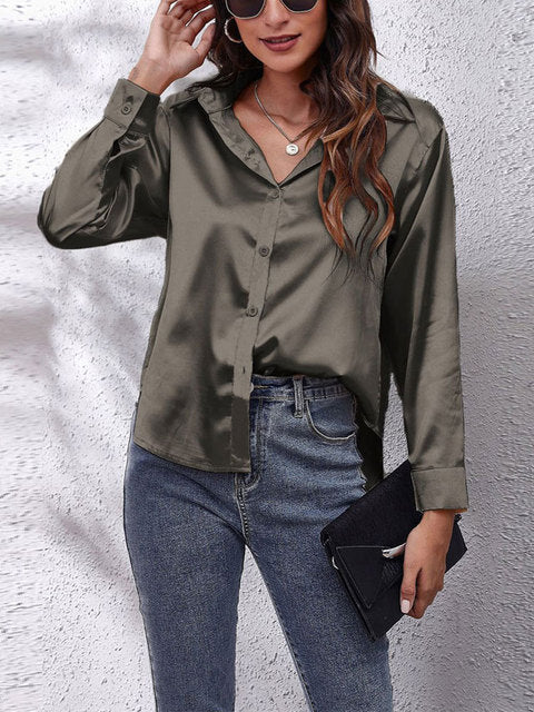Karin | Zijdeachtige Lange Mouwen Damesblouse