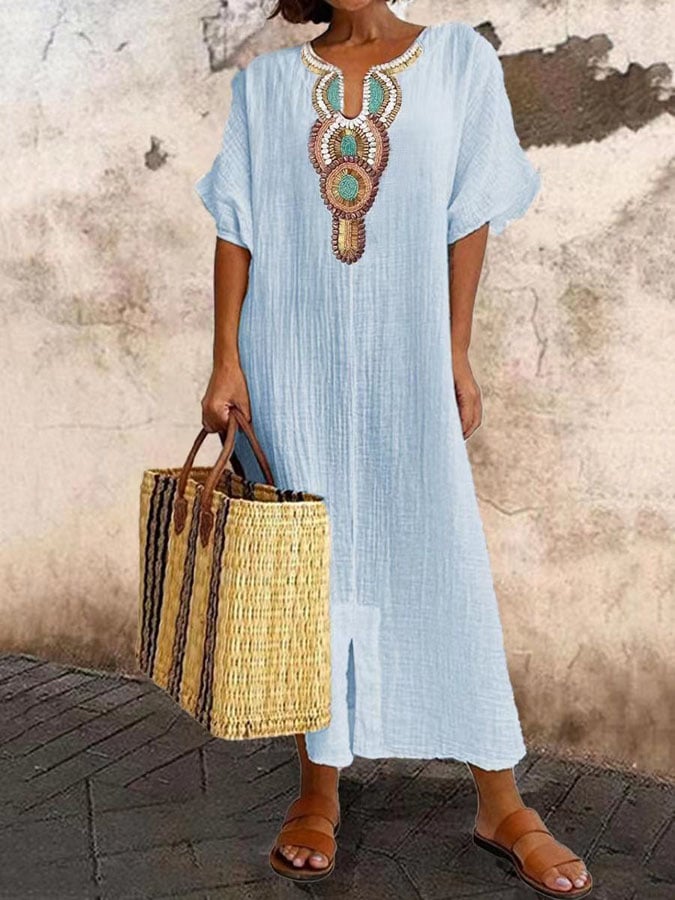 Giulette Casual jurk met Vhals en korte mouwen voor dames in effen kleur