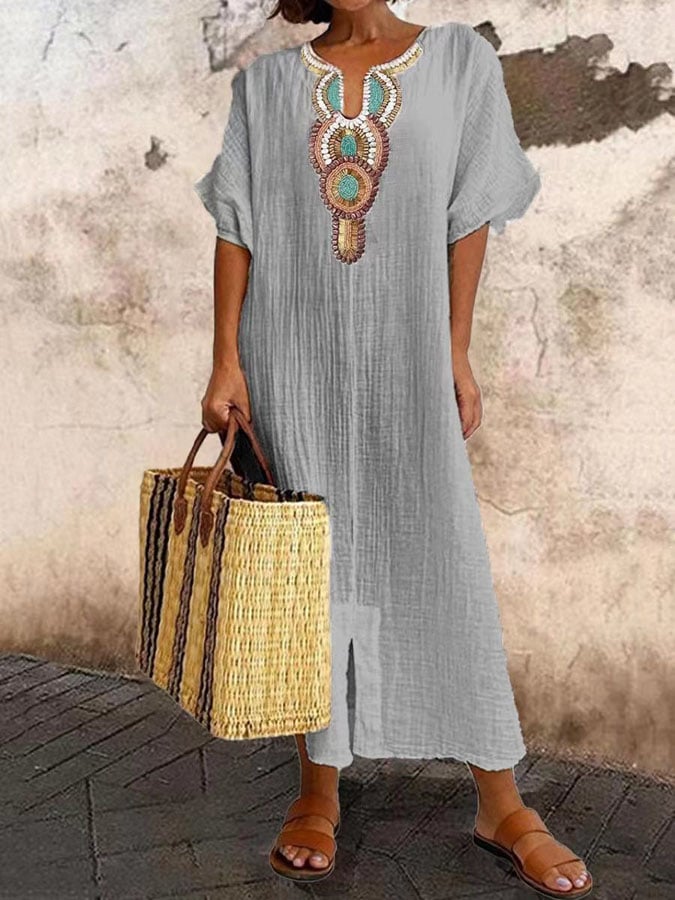 Giulette Casual jurk met Vhals en korte mouwen voor dames in effen kleur