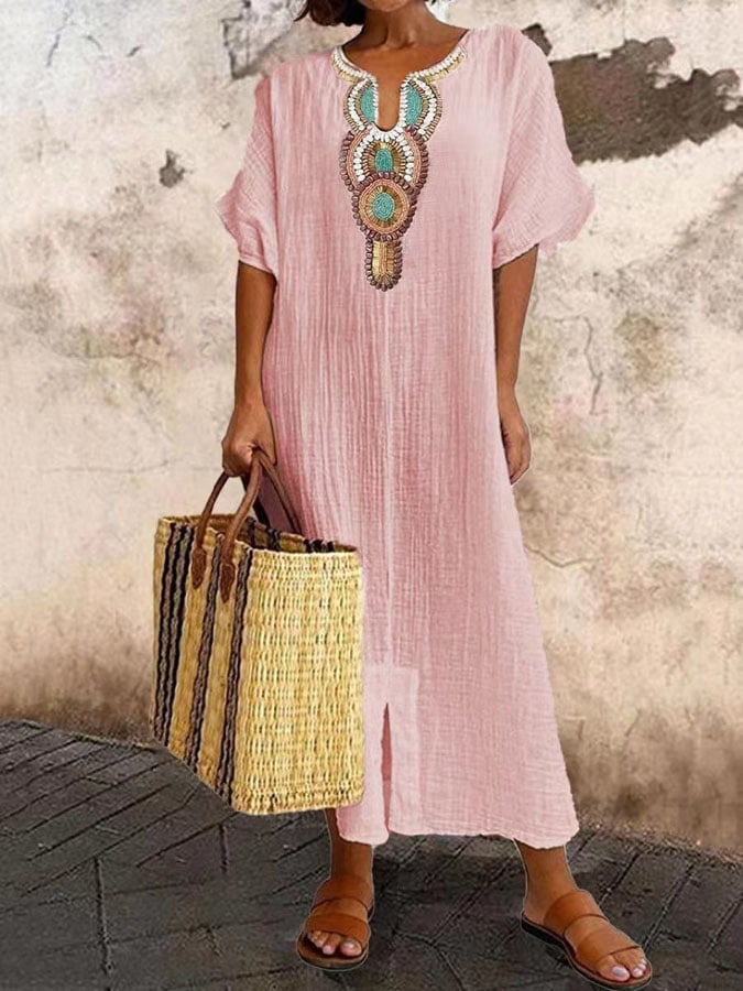 Giulette Casual jurk met Vhals en korte mouwen voor dames in effen kleur