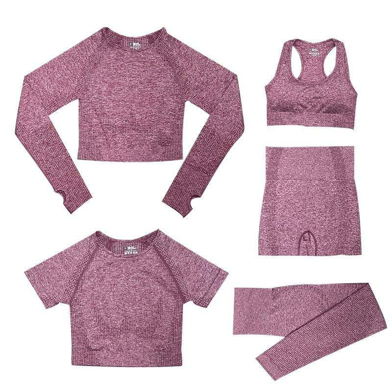5delige Sport Set | Dames tops en sportleggings met hoge taille