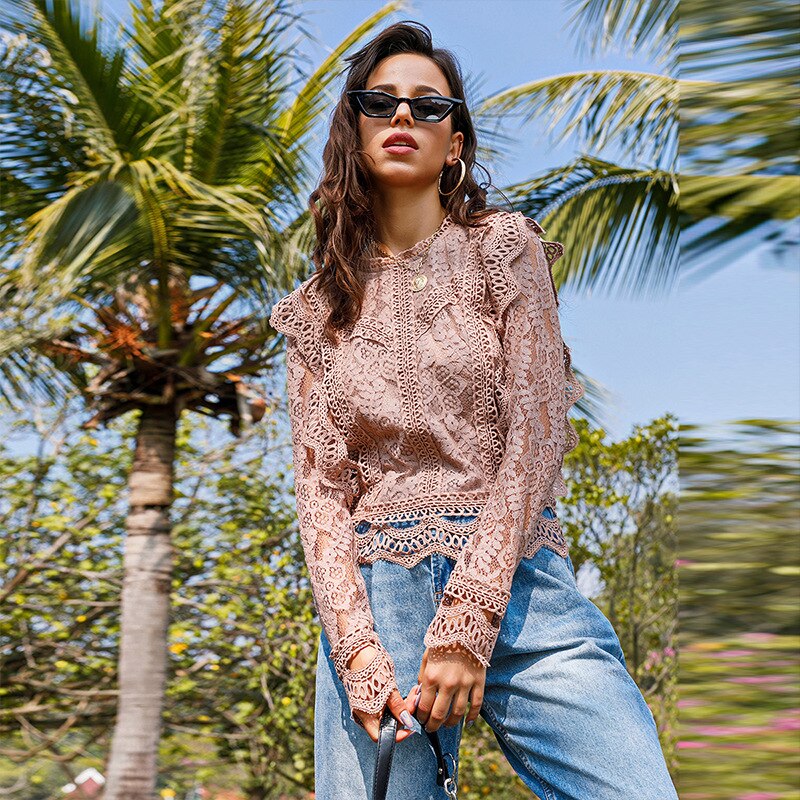 Unelia Blouse | Lange Mouwen Kanten Blouse