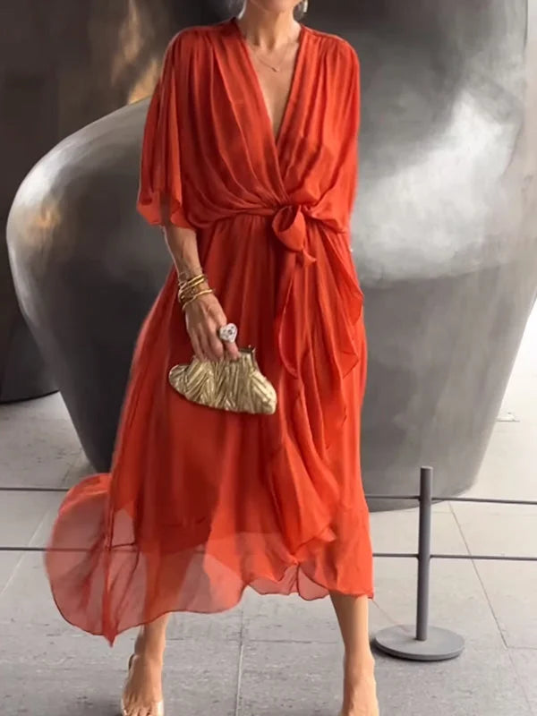 Keira Elegante en stijlvolle chiffon jurk met Vhals
