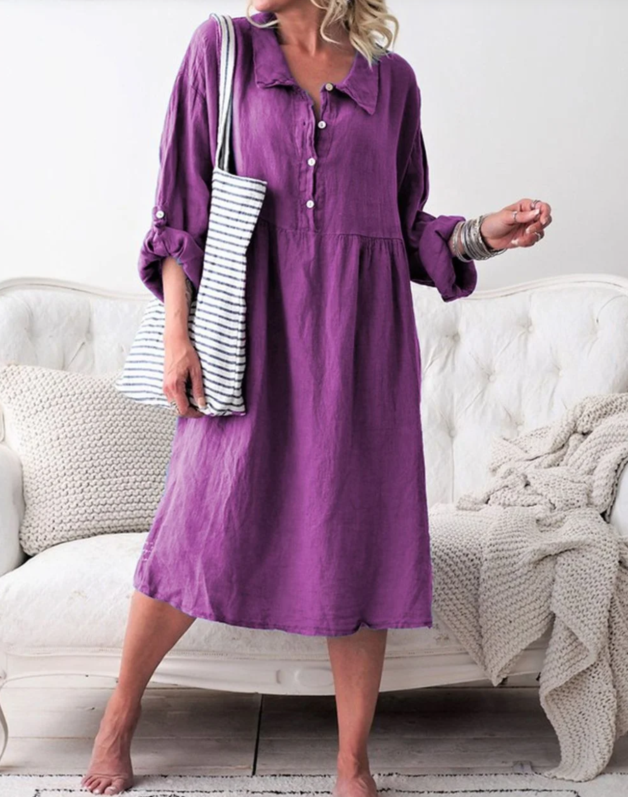 Kennedi Basic buttondown jurk met overhemdkraag met lange mouwen