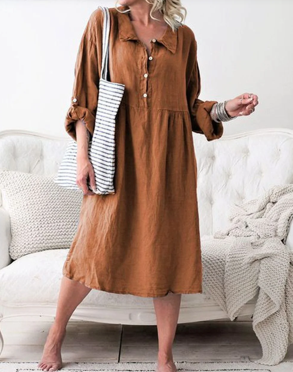 Kennedi Basic buttondown jurk met overhemdkraag met lange mouwen