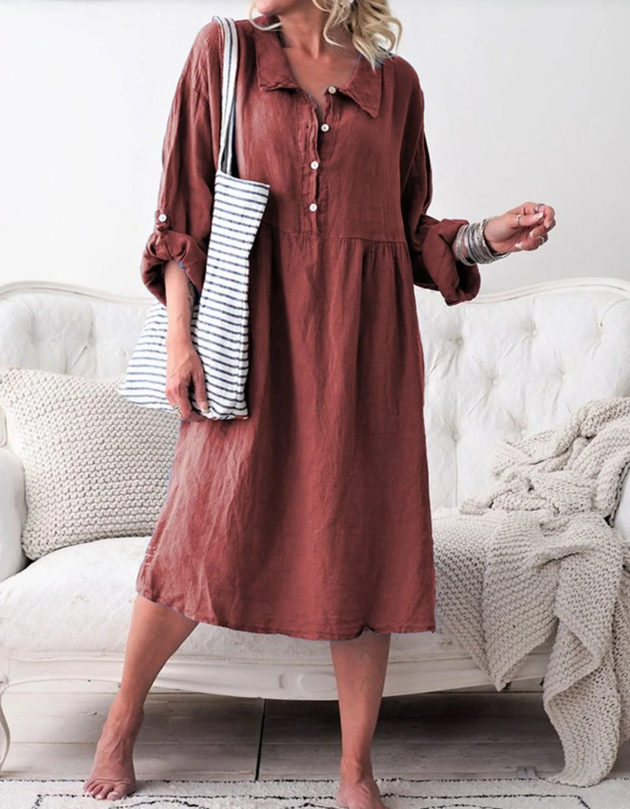 Kennedi Basic buttondown jurk met overhemdkraag met lange mouwen