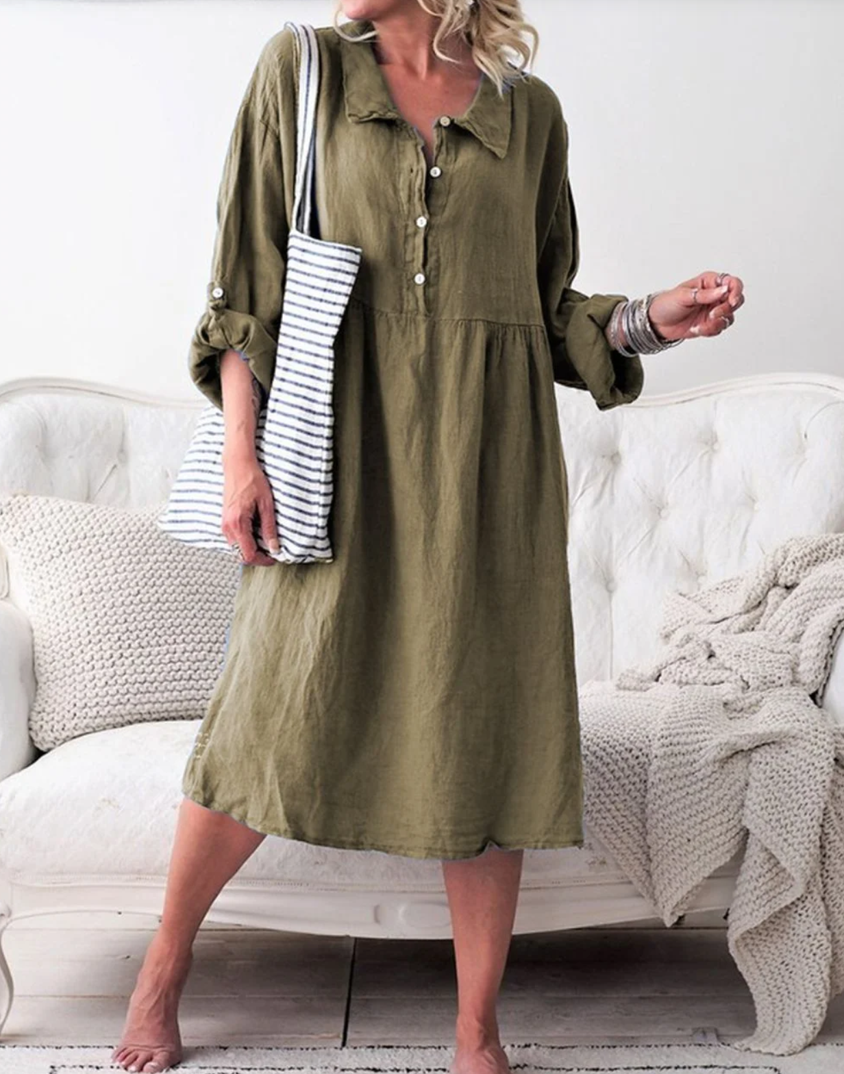 Kennedi Basic buttondown jurk met overhemdkraag met lange mouwen