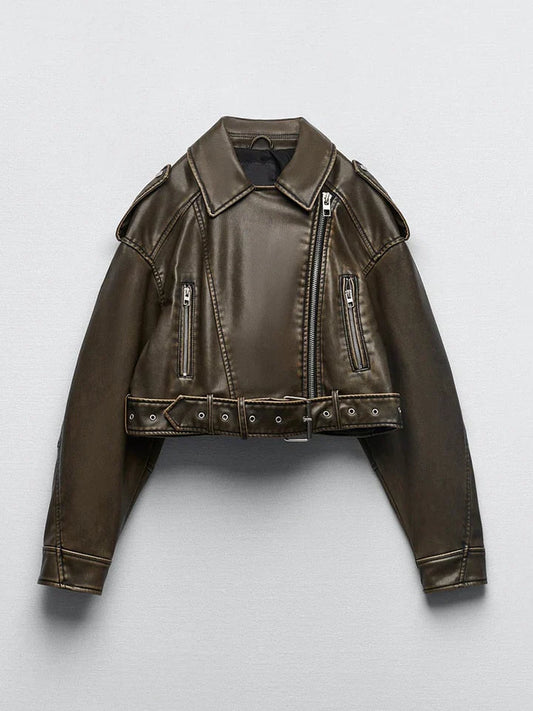 Lia leren jack in vintage stijl