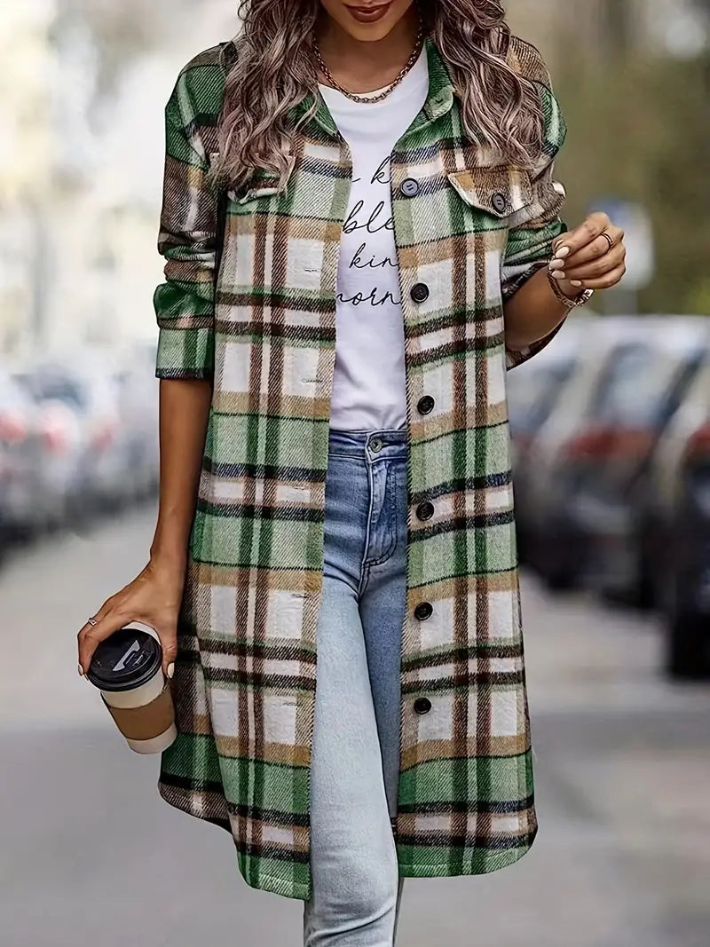 Modieus jack met lange mouwen, geruite print en knoopsluiting