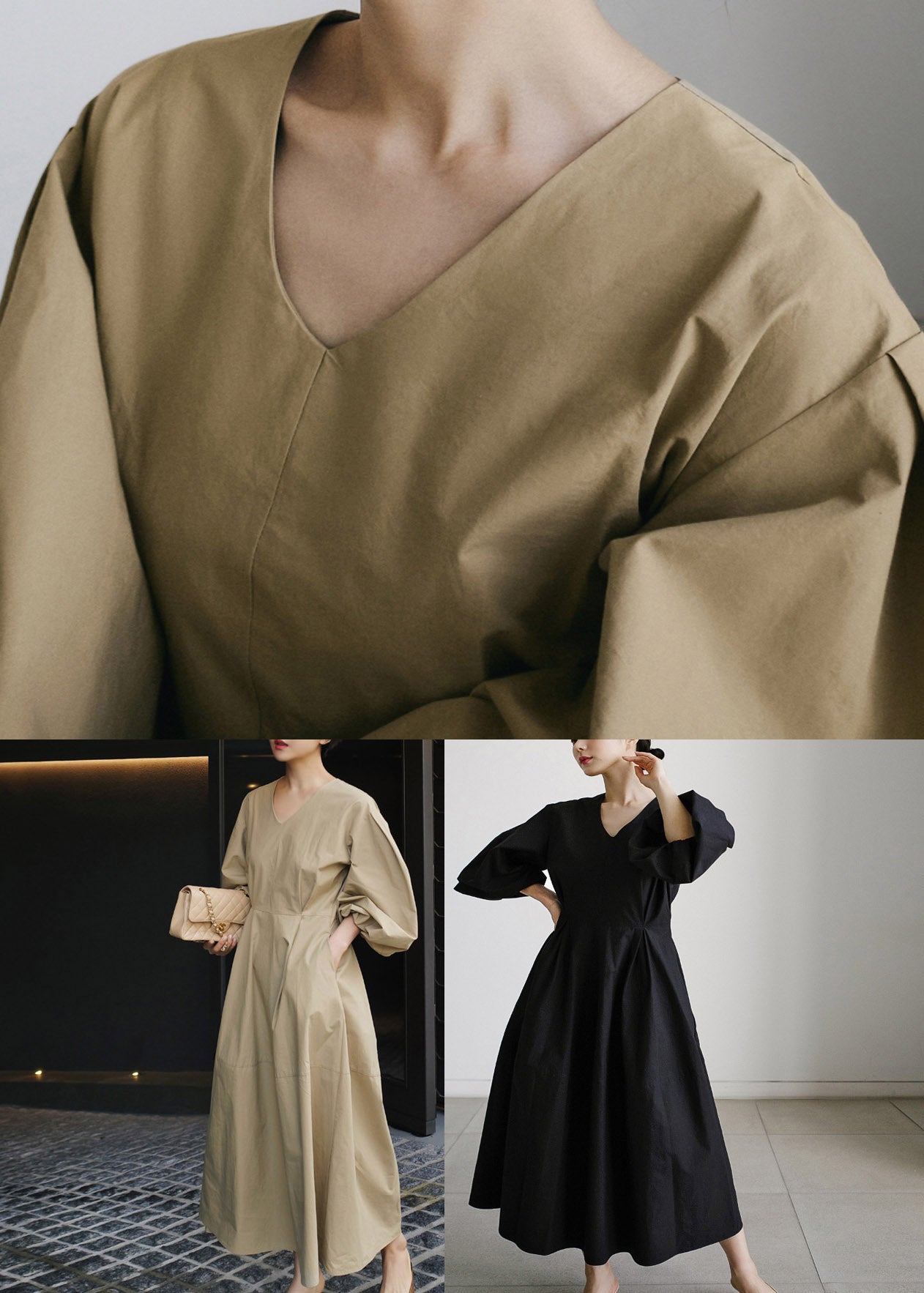 Moirella Patchwork jurk met lange mouwen en puntige halslijn
