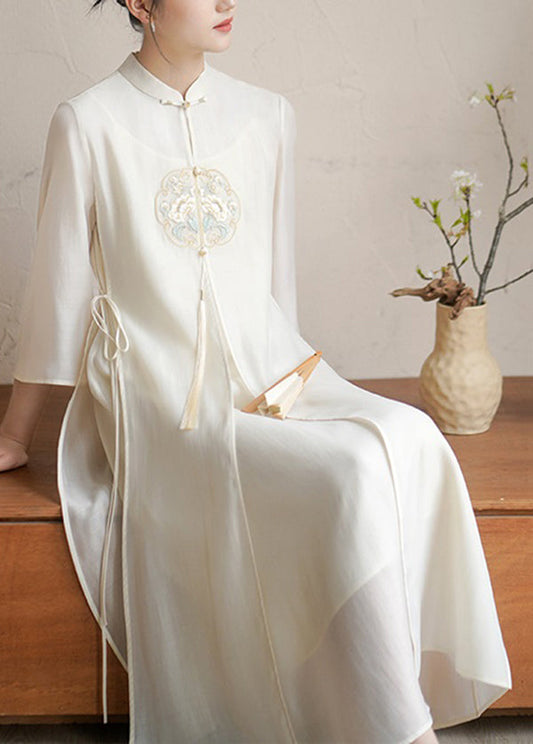 Nimfa Elegante jurk met Chinese kraag