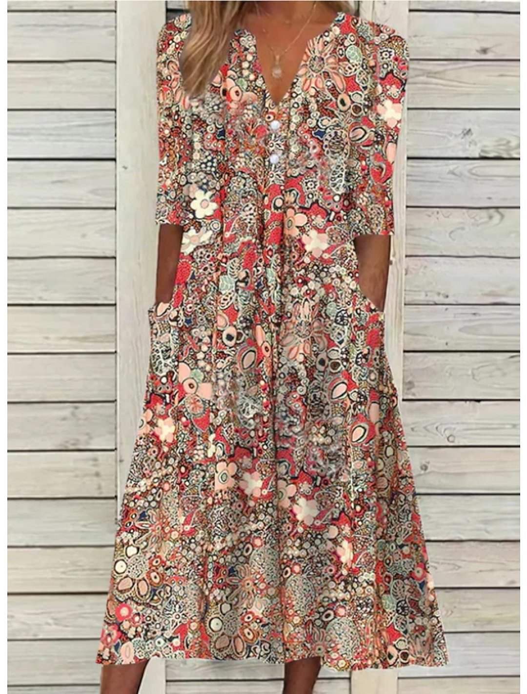 Zomerjurk Verfijnd Vhals, Korte Mouwen, Casual Pasvorm Perfect voor Zomer en Lente