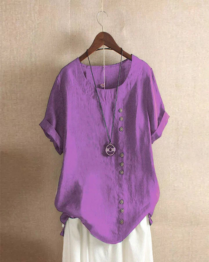 Carmella | Stijlvolle Blouse met Ronde Hals en Knopen