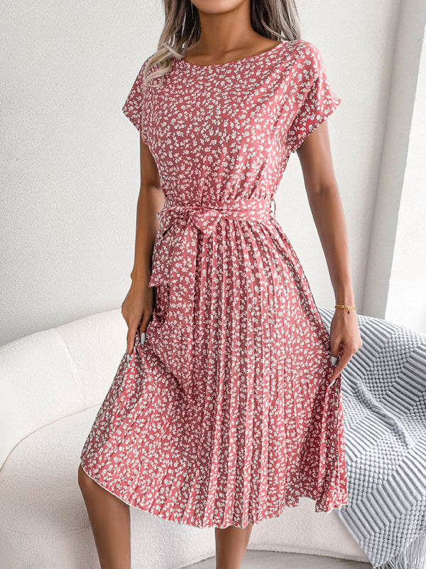 Ora Midijurk met stropdas en bloemenprint Ronde Hals Trapeze