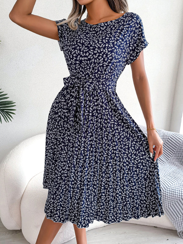 Ora Midijurk met stropdas en bloemenprint Ronde Hals Trapeze