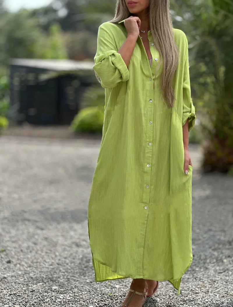 Prisma Casual overhemdjurk voor dames, effen kleur, knoopsluiting voor