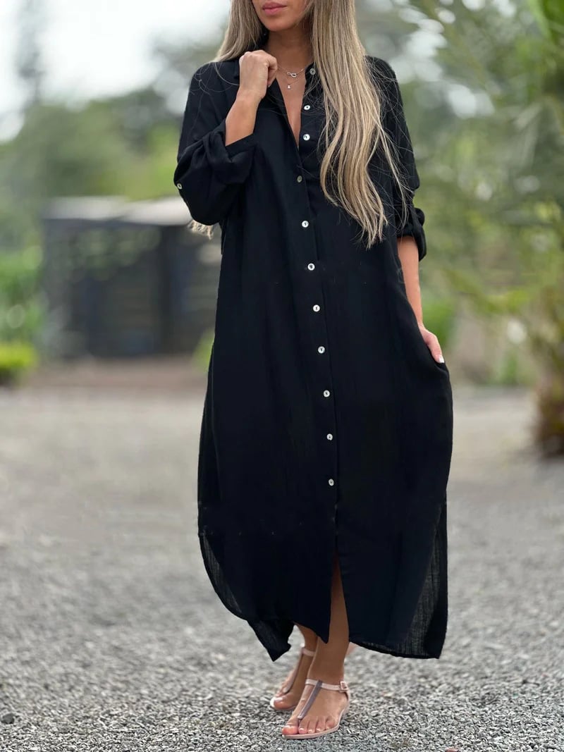 Prisma Casual overhemdjurk voor dames, effen kleur, knoopsluiting voor