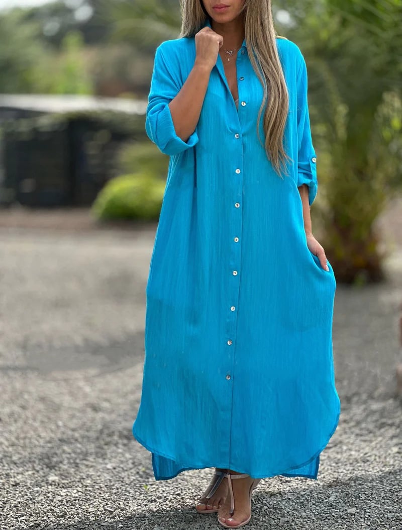 Prisma Casual overhemdjurk voor dames, effen kleur, knoopsluiting voor