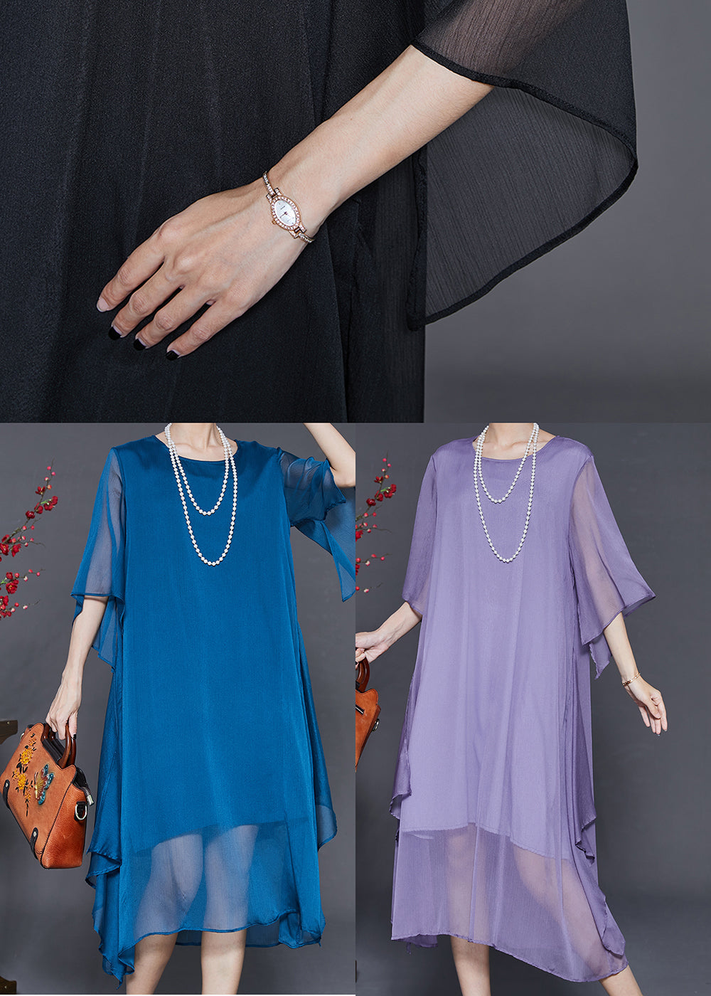 Roanne Gedrapeerde chiffon maxi oversized jurk
