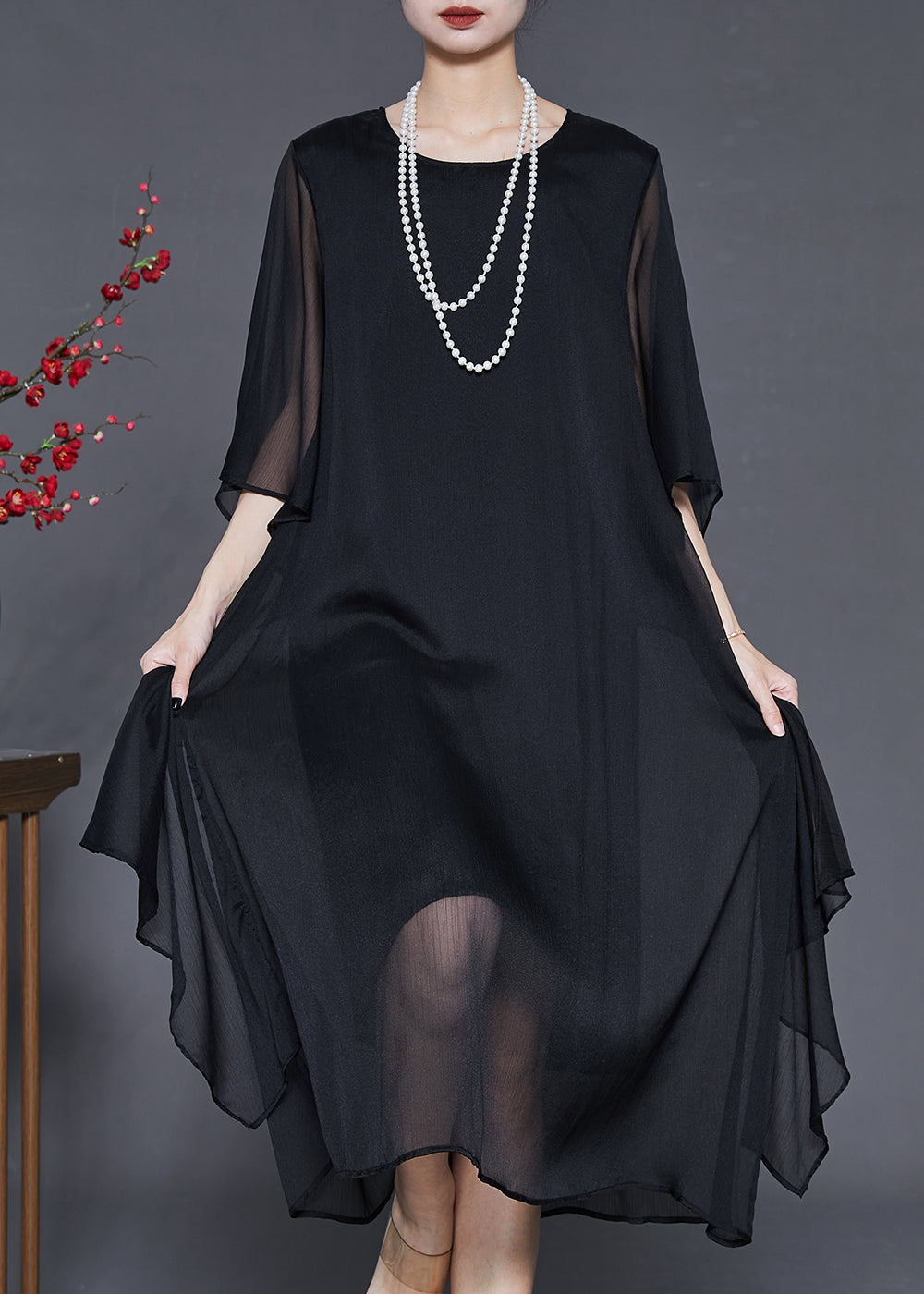 Roanne Gedrapeerde chiffon maxi oversized jurk