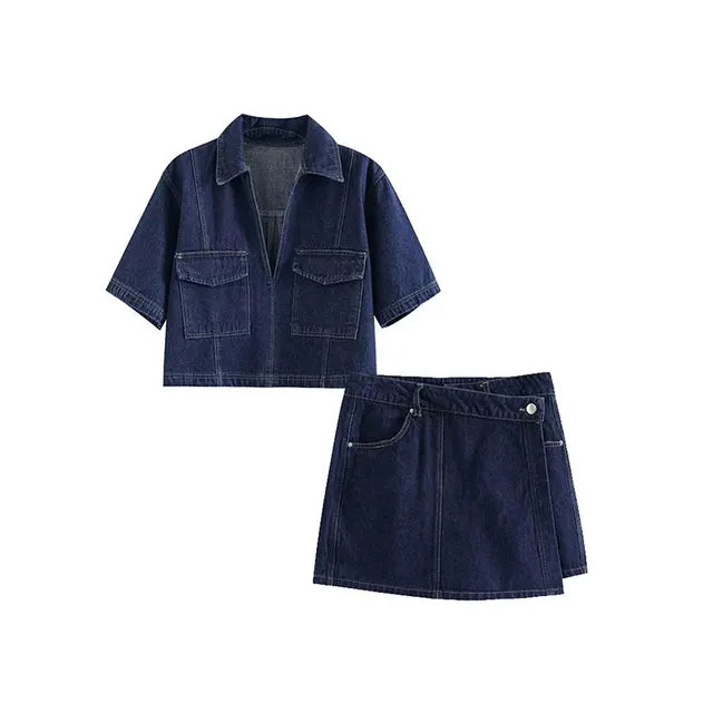 Dames 2Delige Set Traf Modern Slim Fit Denim en Asymmetrische Rok Perfect voor Casual en SemiFormele Gelegenheden
