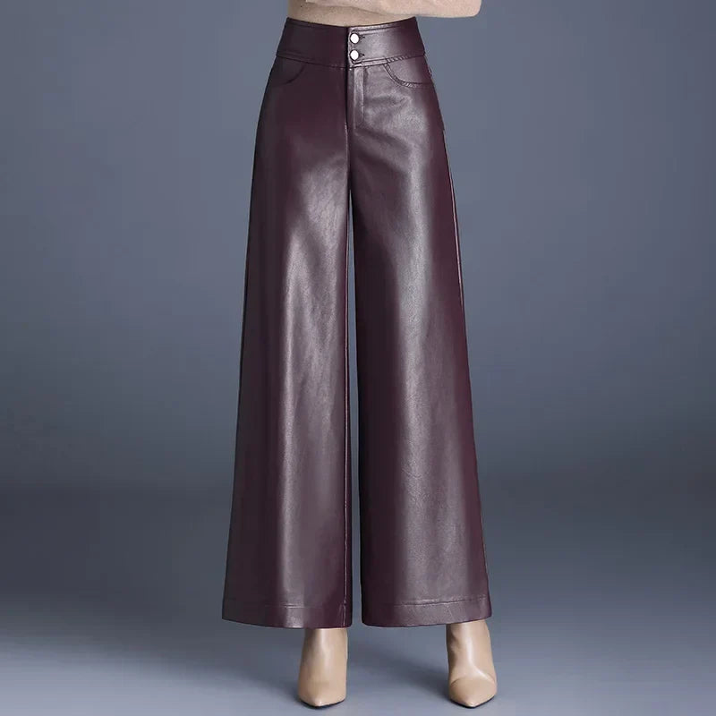 Ella | Wijde Leren Broek | Moderne Chic | Luxe Kunstleer