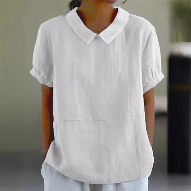 Sophie | Comfortabele Katoen Linnen Blouse met Peter Pan Kraag