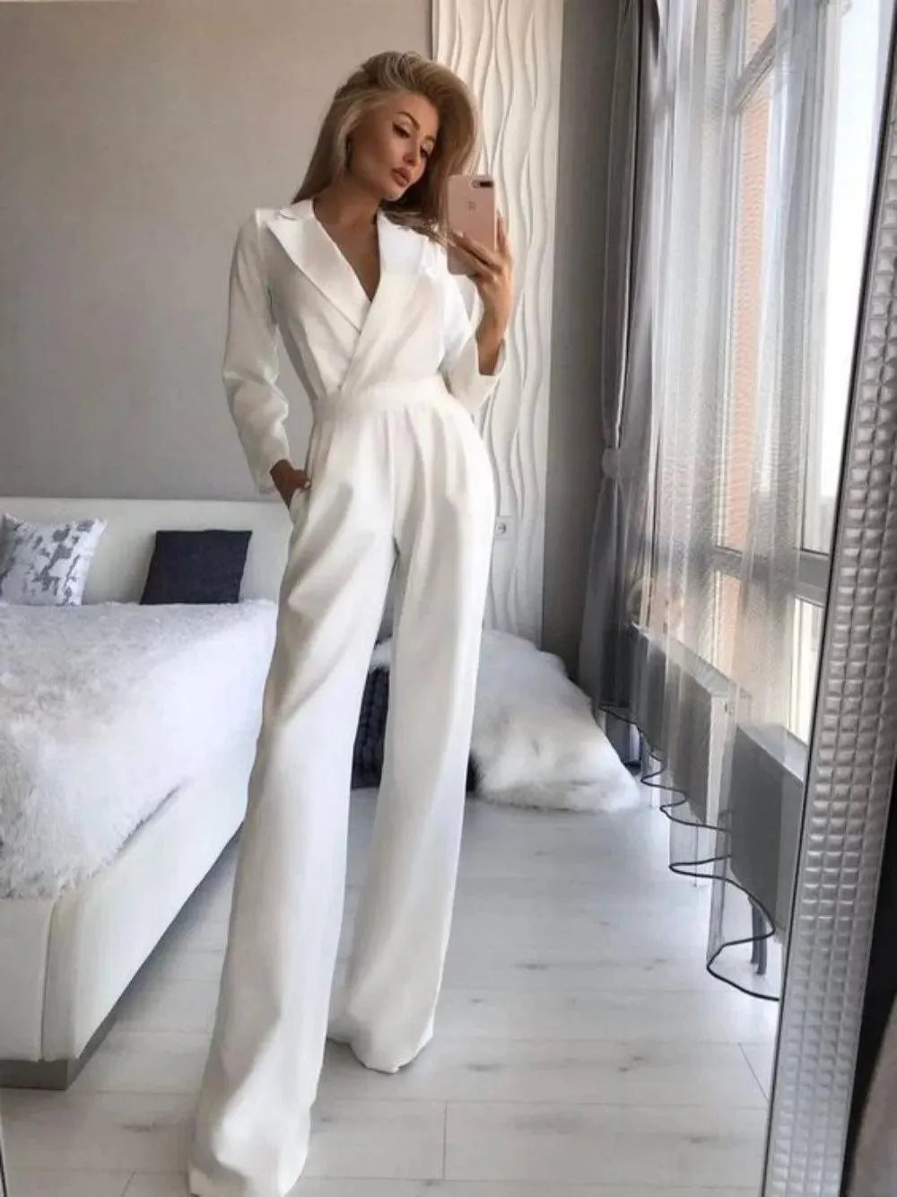 Jumpsuit Chique en Vrouwelijk Lange Mouwen Perfect voor Kantoor en Avonduitstap