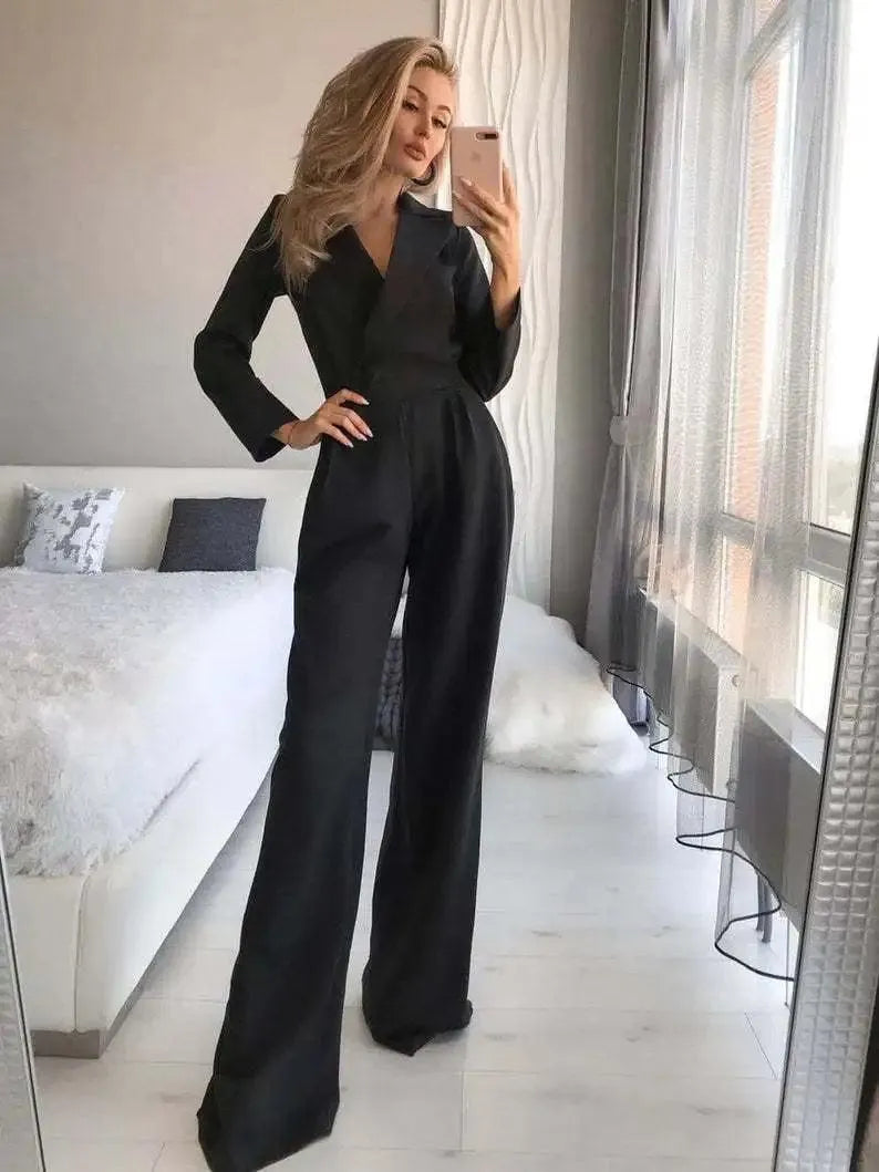Jumpsuit Chique en Vrouwelijk Lange Mouwen Perfect voor Kantoor en Avonduitstap