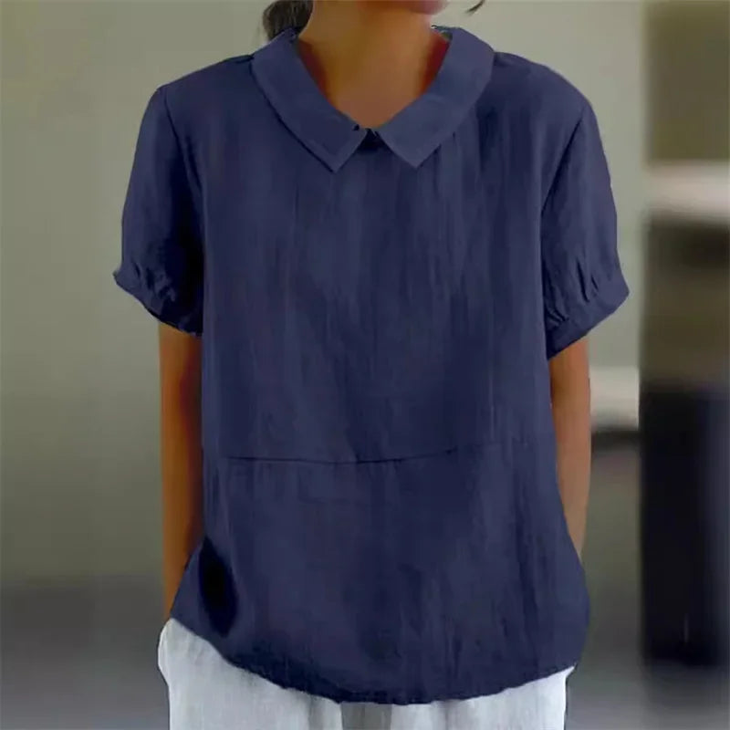 Sophie | Comfortabele Katoen Linnen Blouse met Peter Pan Kraag