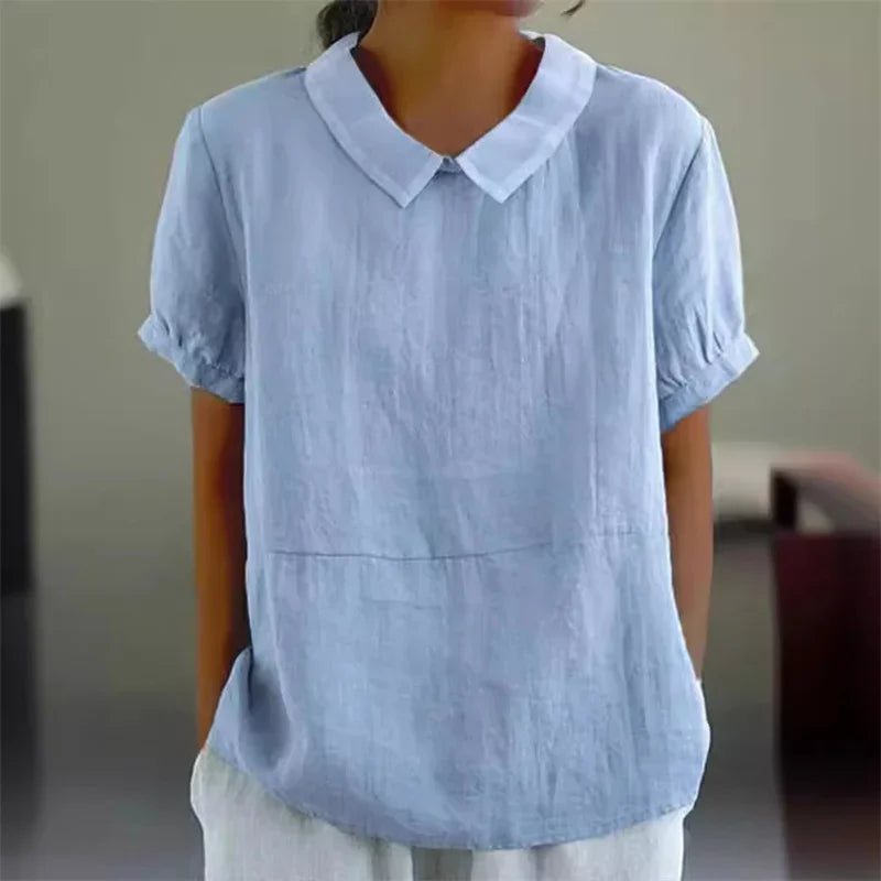 Sophie | Comfortabele Katoen Linnen Blouse met Peter Pan Kraag