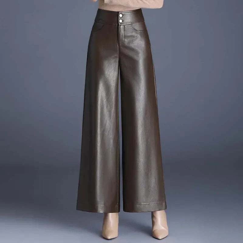 Ella | Wijde Leren Broek | Moderne Chic | Luxe Kunstleer