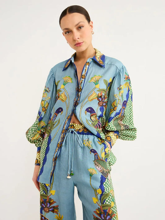 Set met pauwenprint Elka