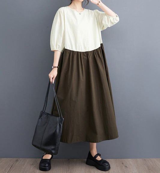 Sandra Witte oversized patchwork linnen jurk