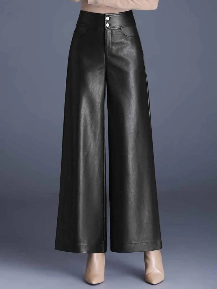 Ella | Wijde Leren Broek | Moderne Chic | Luxe Kunstleer