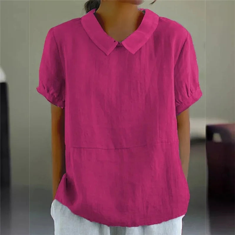 Sophie | Comfortabele Katoen Linnen Blouse met Peter Pan Kraag