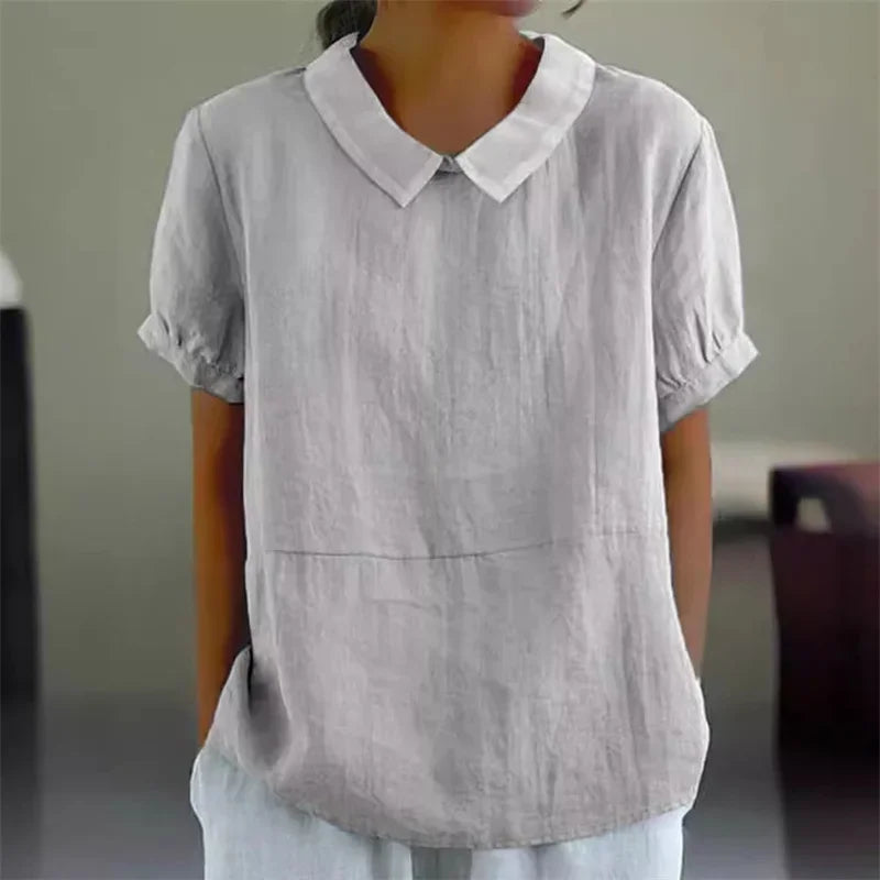Sophie | Comfortabele Katoen Linnen Blouse met Peter Pan Kraag
