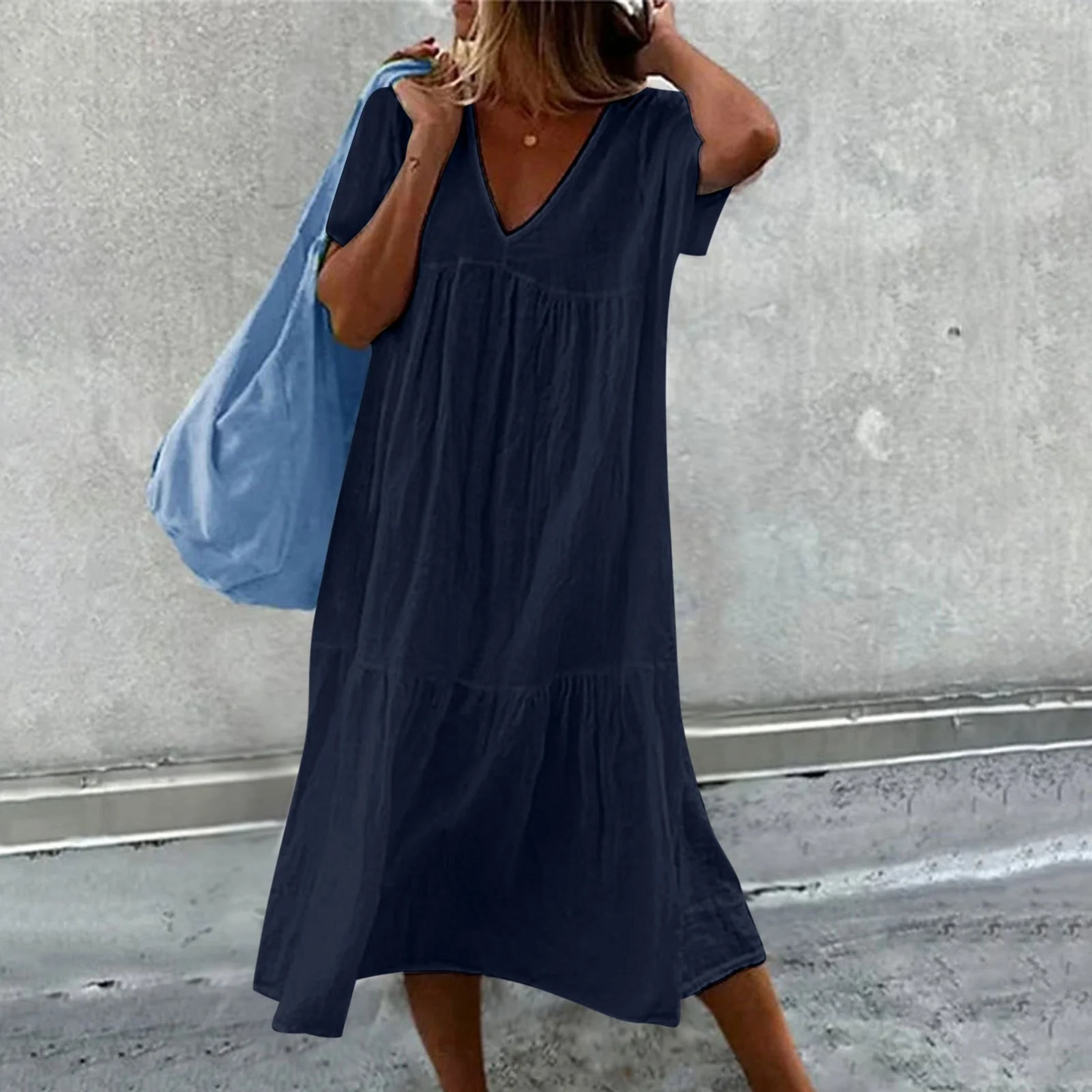 Wylla Dames casual Vhals jurk met effen clutch tasje